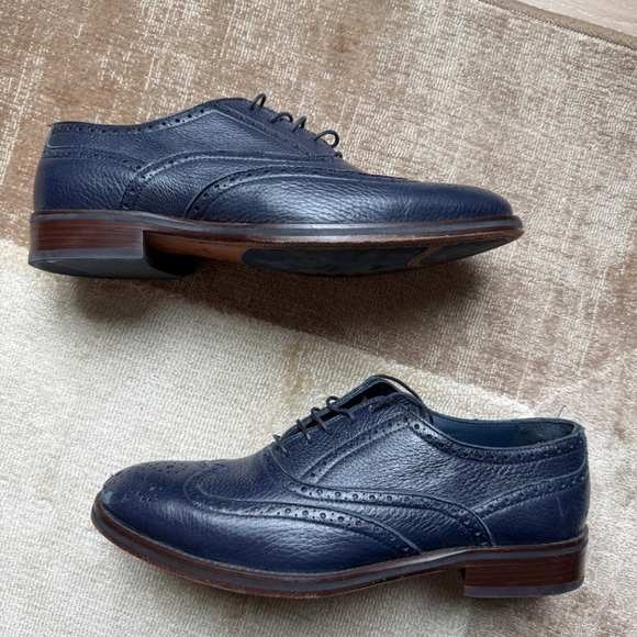 Savitti Made in Italy Men’s Navy Leather Wingtip Oxford Dress Shoes (Size 40) - Picture 3 of 8